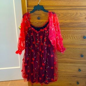 SHEIN Plus Plants embroidered Meah Bardot dress in Burgundy/Red size 18